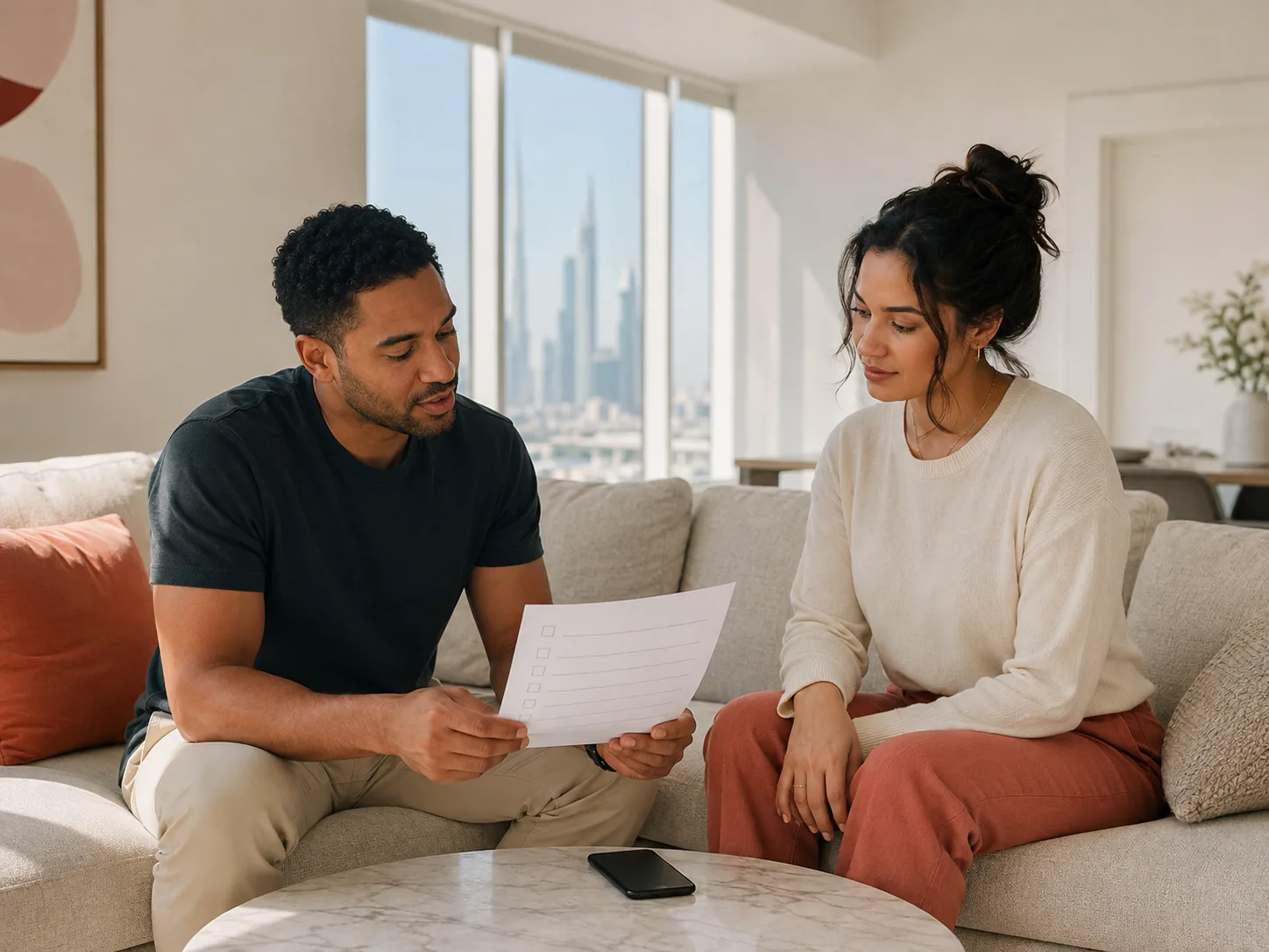 Two adults reviewing follow-up instructions