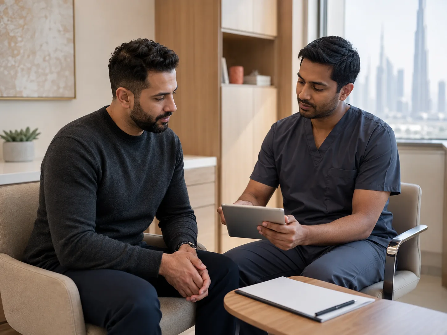Clinician reviewing results and next steps with an adult patient